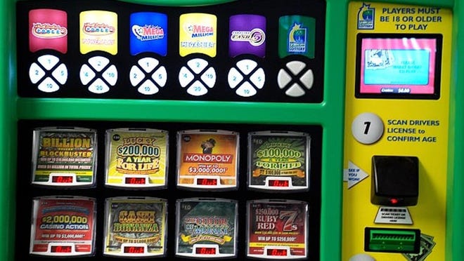 Legislators want to add Lotto and Powerball to machines that now offer only scratch-off tickets. The North Carolina machine above has scratch-offs at the bottom. That state requires insertion of driver licenses, but Florida wouldn’t.