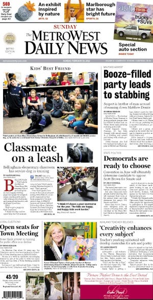 The front page of the MetroWest Daily News for 2/19/12