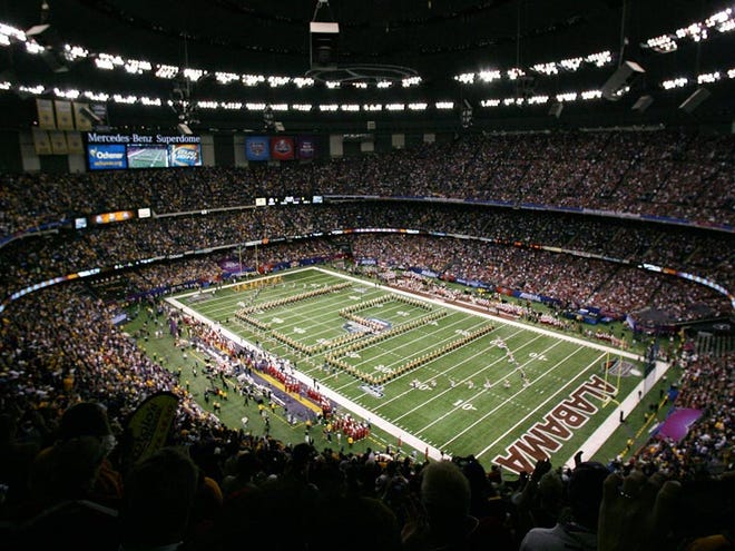 The LSU band performs before the 2011 BCS National Championship at the Mercedes-Benz Superdome in New Orleans, La.on Jan. 9, 2012.