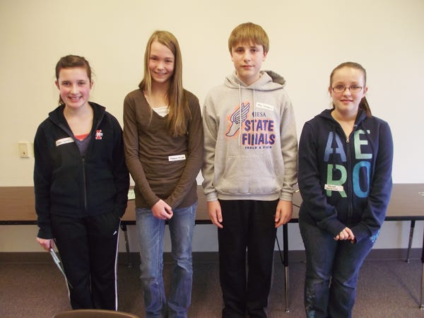 An all-school spelling bee was held at Geneseo Middle School on?Feb. 8. The bee’s four finalists will advance to the Grand Final Spelling Bee to be held at Augustana College on?Feb. 29. GMS finalists include, from left: Abigail Smith, eighth grade; Morgan Miller, eighth grade; grand champion Will Daniels, eighth grade; and Melissa Dzekunskas, eighth grade.