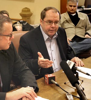 Senate Minority Leader Anthony Hensley, D-Topeka, spoke to reporters during a Friday morning news conference in his statehouse office. Hensley said he favors property tax relief as opposed to the reduction in income tax proposed by the governor.
