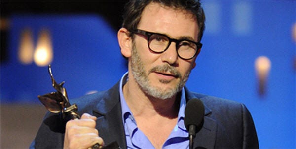 Michel Hazanavicius accept the best director award for The Artist at the Independent Spirit Awards on Saturday, Feb. 25, 2012, in Santa Monica, Calif.