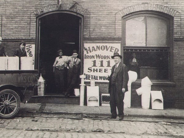 An undated photo (believed to be from 1910-1914) of Hanover Iron Works when it was located on Water Street.
