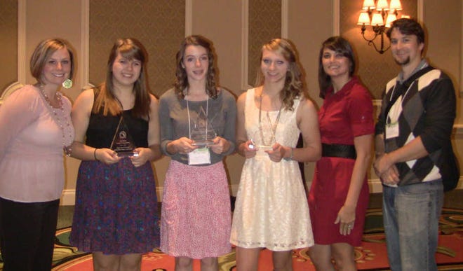 Daryl Cullipher, from left, the winning students' Teaching Prep 2 Teacher, with winners Abby Burns, (Essay); Esther Pielstick, (Public Service Announcement); Riley O'Neal, (Speech); Katie Maltby, (Teaching Prep 3 and 4); and Wes Miska, (Teaching Prep 1). Contributed photo.