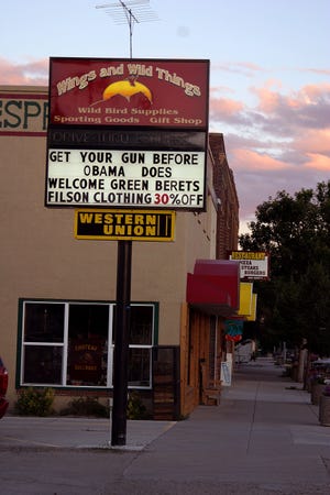 A gunshop in Choteau, Montana, mixes politics with advertising.