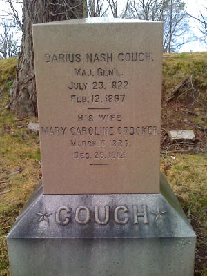 Major General Darius N. Couch is the highest ranking military officer from the Civil War buried at Mount Pleasant Cemetery in Taunton. He was born July 23, 1822 in South East, Putnam County, New York, and died in Norwalk, Conn. on Feb. 12, 1897.