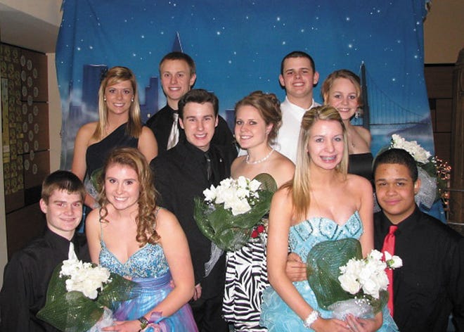 Kathy Belden snapped this photograph of Central Catholic High School’s 2012 Winter Homecoming Queen, King, and court at the Winter TWIRP dance on March 3 at the Central Catholic High School gymnasium. The court included sophomore escort, Isaac Ezzo (front row, left); sophomore attendant, Rachael Scheatzle; freshman attendant, Anna Fischer; freshman escort, Darrick Sumser; King, Zachary Lindesmith (middle row, left); Queen, Elisabeth Weber; senior attendant, Sydney Butz (back row, left); Todd Locke (standing in for senior escort, Jaleel Grimes); junior escort, Jack Falconer; junior attendant, Luizza Jordan.