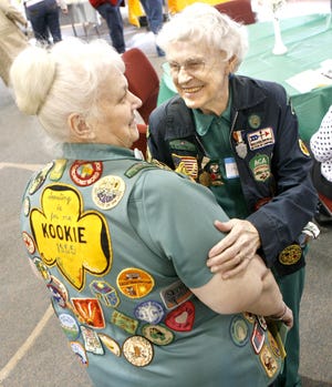 Paula Gurnery left, has one year more in the Girls Scouts that her mother Helen Wetzel 85, when Helen joined the Girl Scouts as an adult in 1955.