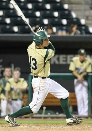Nease's Brooks Calvo hits a sacrifice fly during the third inning of Wednesday's game against Ponte Vedra at The Baseball Grounds of Jacksonville.