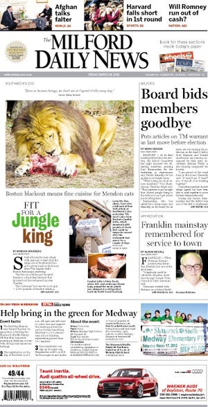 The front page of the 3/16/12 Milford Daily News.