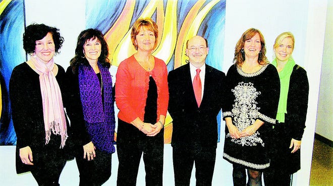 From left, McDonald, Crossroads Pastor Clare Loughrige, Mack, Webb, Markos and Kostrab.