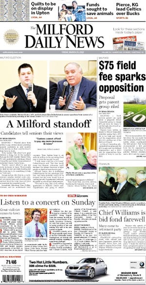 The front page of the 3/23/12 Milford Daily News.