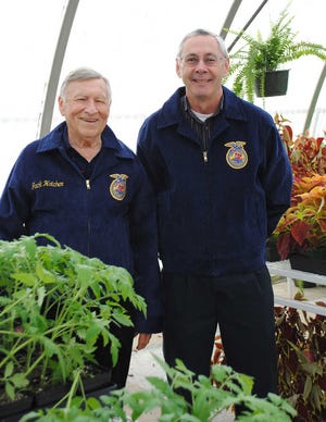 Jack Hatcher (left) and Chuck Anderson recently were honored for their work with the Harlem High School FFA program. Hatcher, 91, was in Harlem High's first FFA class in 1937.