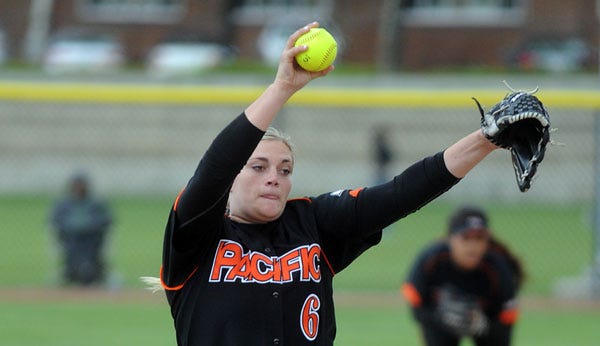 Pacific's Tori Shepard, a Lodi High product, allowed two hits to help the Tigers shut out Saint Mary's 7-0 in the second game of a doubleheader against the Gaels on Sunday at Bill Simoni Field.
