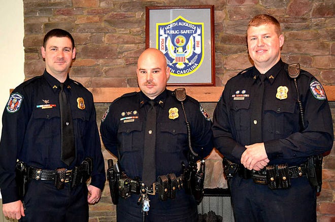 North Augusta Public Safety held a promotions ceremony March 20 led by Director of Public Safety, John Thomas. Luke Sherman in criminal investigations and Andy Cook and Jason Ramey in the patrol division were all promoted to the rank of Corporal.