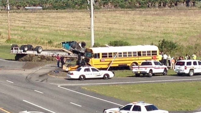 Image from bus crash at Midway Road and Okeechobee Road in Fort Pierce involving a school bus. Photo by Alex Boerner