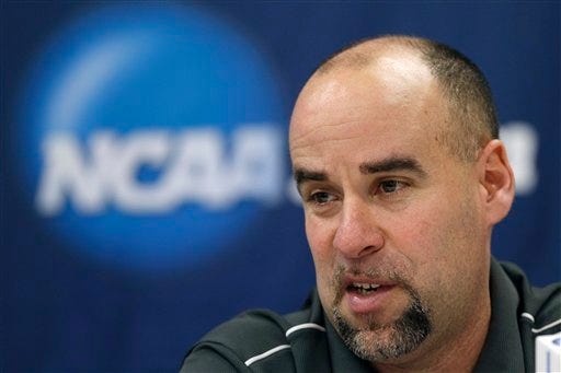 Green Bay head coach Matt Bollant speaks during a news conference, Sunday, March 18, 2012, in Ames, Iowa. (AP Photo/Charlie Neibergall)