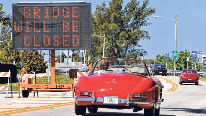 The Southern Boulevard Bridge will be closed from 9 a.m. Wednesday until 9 a.m. Thursday while the span is being repaired. On Wednesday, work also is scheduled to be done on the Flagler Memorial Bridge.