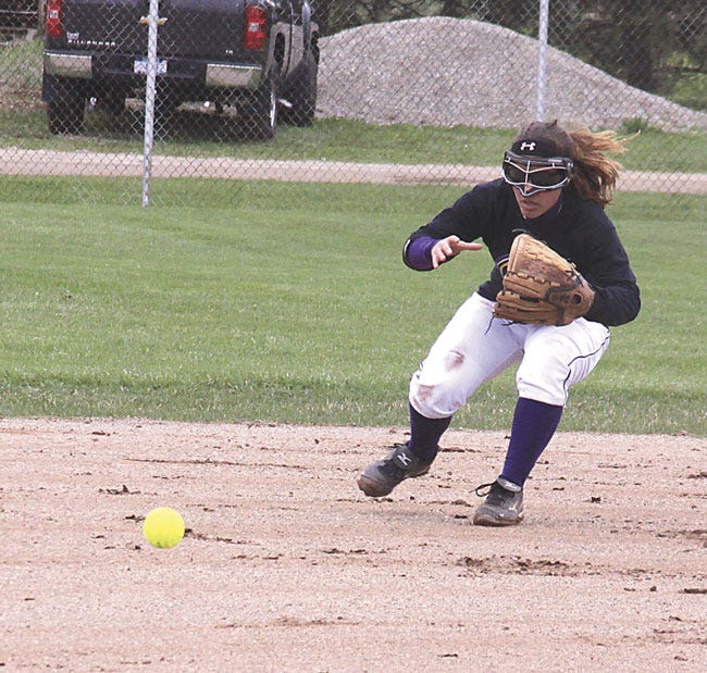 Bronson shortstop Kelsey Scheenks fields a ground ball in the first of two games with Parchment Saturday.