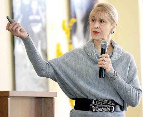 Photo by Tracy Klimek/New Jersey Herald - Jetta Bernier, executive director for Citizens for Children and director of the “Enough Abuse Campaign” in Massachusetts shows facts on child abuse in a slide presentation at Project Self-Sufficiency.