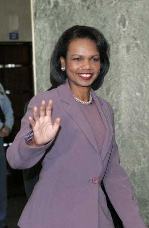 U.S. Secretary of State, Condoleeza Rice, arrives to a Quartet Principals meeting at U.N. Headquarters in New York Sunday, Sept. 23, 2007 (AP Photo/David Karp)