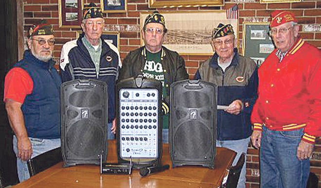 Members of the Kewanee Veterans Council, shown with the new PA system they helped purchase, are from left, Dallas McCleery, Bob Martin, Jerry Thompson, Walt Kubiak and Don Fortman.