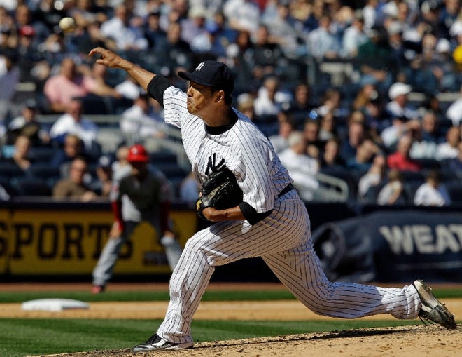 Yankees starting pitcher Hiroki Kuroda pitched into the ninth inning Friday during the Bronx Bombers’ home opener, a 5-0 win over the Angels.