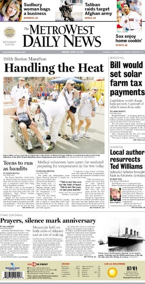 MetroWest Daily News front page for 4/16/12