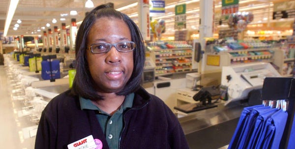 Jacqueline Stowe of East Stroudsburg at the Giant in Bartonsville on Tuesday, March 20, 2012. Stowe was recently named the Burnley Workshop Employee of the year. She has worked at Giant as a bagger for the past two years.