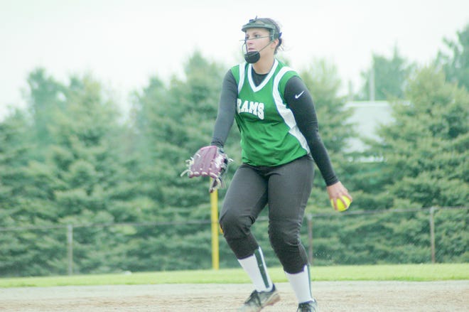 North Adams-Jerome pitcher Alyssa Davis winds up to pitch against Waldron Friday afternoon.
