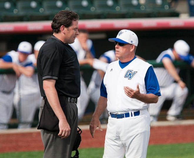 Grand Valley State baseball coach Steve Lyon, right, announced Thursday he will retire at the end of the season.
