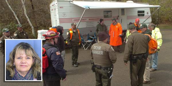Searchers work out of the command post at Big Pocono State Park on Tuesday. The missing Mount Pocono woman they were looking for, Angela Mayo, 61, was later found dead.