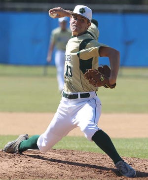 Nease pitcher Brooks Calvo throws during Tuesday's District 4-5A game against Menendez. The Panthers won 5-0.