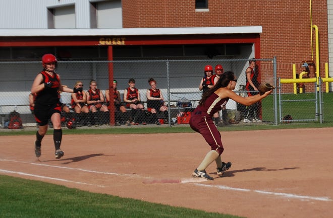 Way-Co claims an out at first at Friday afternoon’s game against Dansville.