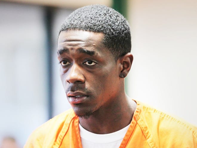 Jerry Pride Jr., 24, makes his first appearance, Wednesday, April 25, 2012 in Bartow, Florida. Pride is being charged with one count of first-degree murder in the death of Tibious Peterman, 20, of Haines City and three counts of attempted first-degree murder.