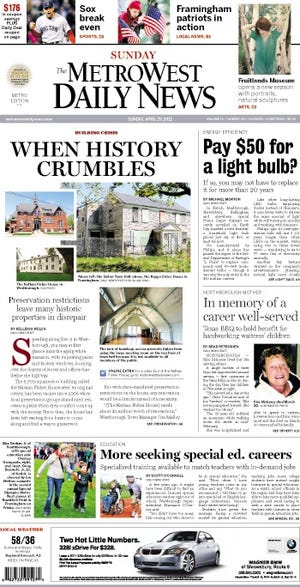 The front page of the MetroWest Daily News for Sunday, April 29.