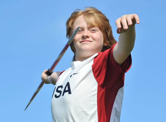 Ian Hall of Jamestown is one of the top javelin throwers in the world for his age group. Earlier this year, before he turned 9, he broke the international record for 8-year-olds with a throw of 94 feet, 2 inches.