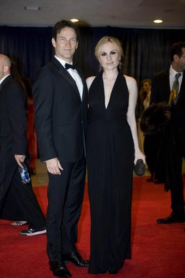 Anna Paquin and her husband, Stephen Moyer, arrive at the White House Correspondents' Association Dinner on Saturday, April 28, 2012 in Washington. (AP Photo/Kevin Wolf)
