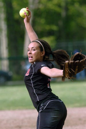 Fitch pitcher Alana Luzzio delivers against Norwich Free Academy on Thursday during her no-hitter in a 
9-0 win in Norwich.