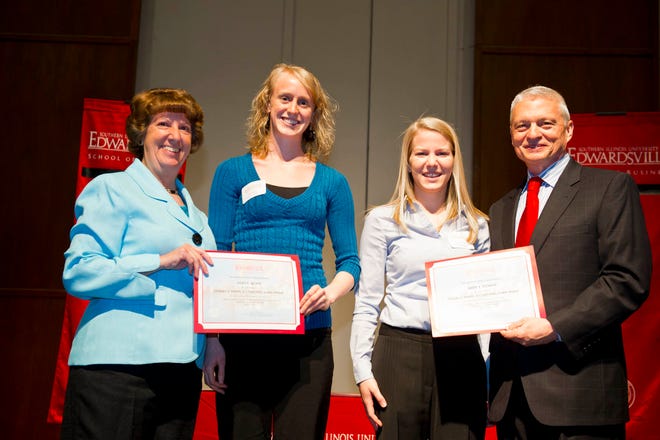 Tonkin recognized
Abby Tonkin is recognized for receiving the Stuart E. White Accounting Scholarship at Southern Illinois University. Taking part are (from left): Linda Lovata, professor of accounting; Lesli L. Kline; Abby J. Tonkin; and Gary Giamartino, dean of the SIUE School of Business.