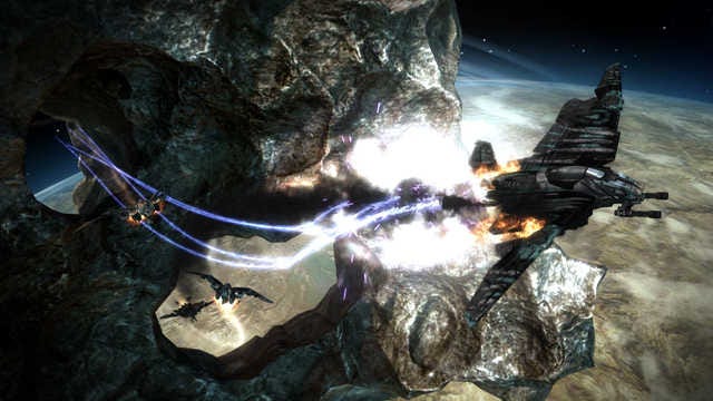 In this video game image released by Sony, Space miners try to protect their claim from a mutant invasion in "Starhawk."