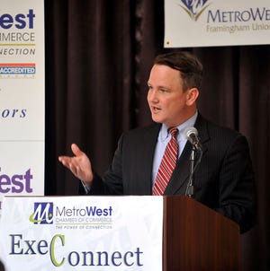 Lt. Gov. Tim Murray speaks yesterday during the MetroWest Chamber of Commerce luncheon at the Crowne Plaza Hotel in Natick.