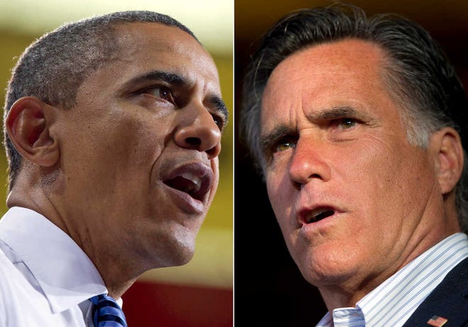 In this combo made from file photos, President Barack Obama, speaks at the University of Iowa in Iowa City, on April 25, 2012, left, and Republican presidential candidate, former Massachusetts Gov. Mitt Romney speaks during a campaign stop in Wilmington, Del. on April 10, 2012. The Associated Press is looking at the positions that President Obama and Romney have taken on small business issues. (AP Photo/Carolyn Kaster, Evan Vucci, File)
