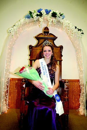 Danae Oliver of State Line is the newly crowned 2012-13 Franklin County Dairy Princess. The Greencastle-Antrim High School senior, who will attend Penn State in the fall and plans a career in veterinary medicine, will lead a team during the next year promoting milk and dairy products. She will be on Kaley Field Saturday for the Greencastle Relay for Life, where she will build and serve a giant ice cream sundae at 2 p.m. Oliver was crowned during the annual pageant at Kauffman Ruritan Friday, May 11.
