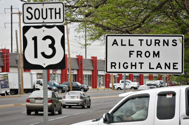 Southbound Route 13 at the Bath Street jughandle in Bristol Wednesday. Plans are in the works to revitalize a four mile stretch of Route 13 in Bristol, Bristol Township and Tullytown.