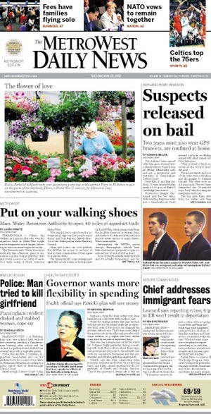 Front page of the MetroWest Daily News for 5/22/12