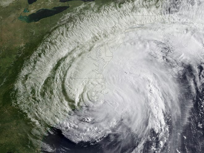 The National Hurricane Center published this photo illustration showing Hurricane Irene in 2011, a reminder that tropical systems can affect the Northeast and that they bring a threat of inland flooding. (NOAA)