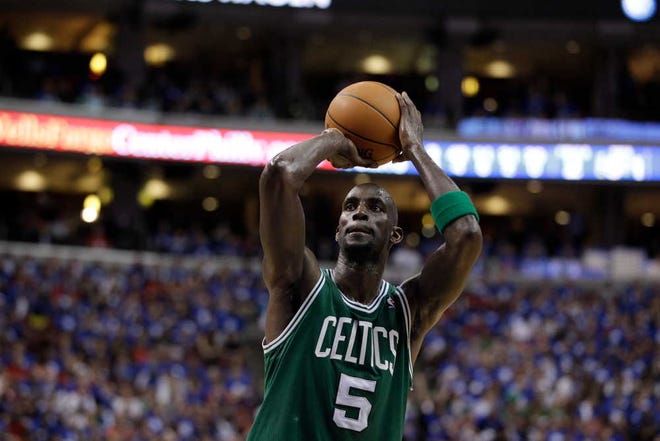 Boston's Kevin Garnett shoots a free throw during Game 6 of an Eastern Conference semifinal playoff game against the Philadelphia 76ers on Wednesday in Philadelphia.