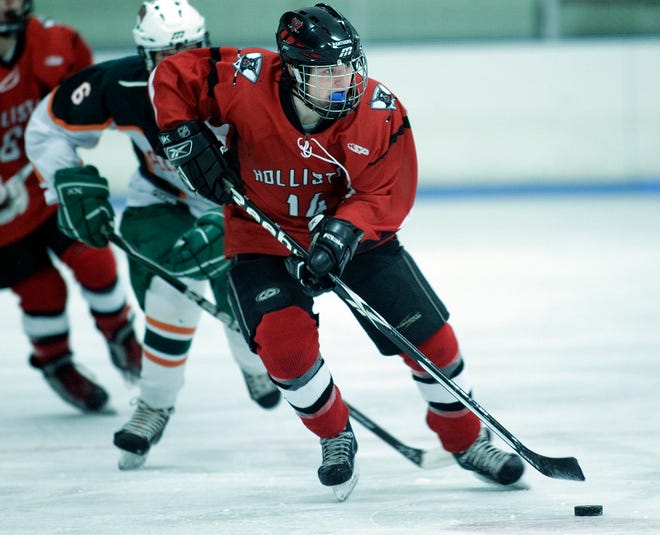 With players like Ryan Morganelli (pictured), the future of the Holliston High boys hockey team is unclear. The same can be said for players from Millis High School.