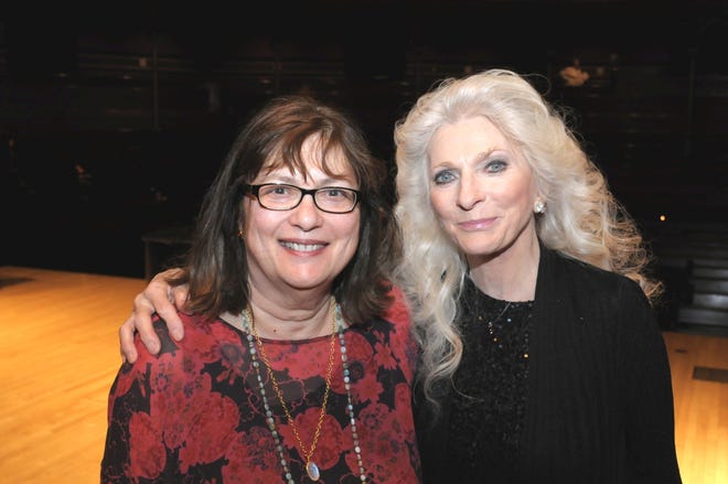 Author Alice Hoffman with Judy Collins at Mount Auburn Hospital’s Storytellers event to benefit to Hoffman Breast Center on May 8th at the Sanders Theater in Cambridge.